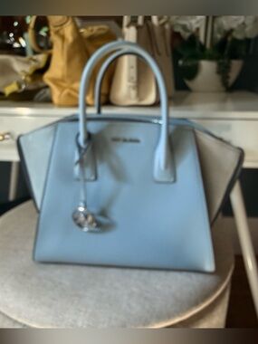 Michael Kors light Blue Structured Tote Handbag with Silver Charm